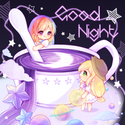 Size: 1000x1000 | Tagged: safe, artist:尹烟, applejack, rainbow dash, human, g4, chibi, humanized, text