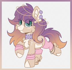 Size: 1301x1260 | Tagged: safe, artist:deraniel, oc, oc only, oc:warm breeze, earth pony, pony, accessory, chest fluff, choker, clothes, cute, female, fluffy, looking at you, mare, ocbetes, pale belly, smiling, smiling at you, solo, standing on two hooves