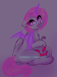 Size: 1710x2301 | Tagged: safe, artist:taiweiart, oc, oc only, alicorn, bat pony, bat pony alicorn, pony, bat wings, butt, chest fluff, commission, female, halloween, holiday, horn, jack-o-lantern, looking back, mare, plot, pumpkin, solo, wings, your character here