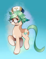 Size: 1500x1900 | Tagged: safe, artist:bubbleyfishey, pony, unicorn, female, genshin impact, glasses, mare, ponified, sucrose (genshin impact)