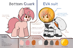 Size: 3000x2000 | Tagged: safe, artist:aaathebap, oc, oc:bottom quark, pony, unicorn, astronaut, female, filly, foal, high res, reference sheet, solo, spacesuit