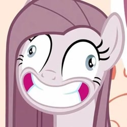 Size: 477x477 | Tagged: safe, screencap, pinkie pie, earth pony, pony, g4, season 8, yakity-sax, big grin, cropped, discolored, faic, female, grin, insanity, mare, pinkamena diane pie, pinkie pie is best facemaker, smiling