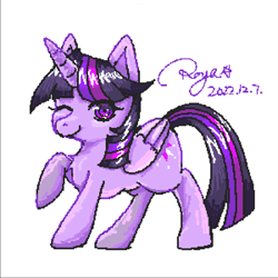 Size: 1668x1668 | Tagged: safe, artist:roya, twilight sparkle, alicorn, pony, g4, female, mare, one eye closed, raised hoof, simple background, solo, twilight sparkle (alicorn), white background, wink