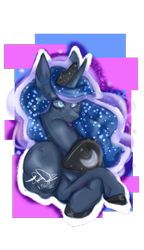Size: 1157x2007 | Tagged: safe, artist:radomartxx01, princess luna, alicorn, pony, g4, :p, abstract background, bust, commission, crossed hooves, ethereal mane, female, galaxy mane, mare, portrait, signature, silly, simple background, solo, tongue out, transparent background