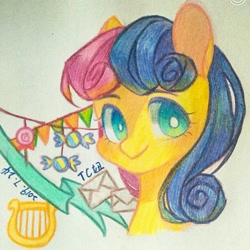 Size: 1218x1218 | Tagged: safe, artist:tcniu, bon bon, sweetie drops, earth pony, pony, g4, candy, female, food, letter, mare, solo