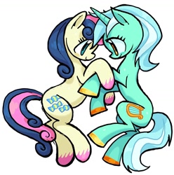 Size: 1280x1292 | Tagged: safe, artist:cbts004, bon bon, lyra heartstrings, sweetie drops, earth pony, pony, unicorn, g4, duo, female, lesbian, ship:lyrabon, shipping, simple background, white background