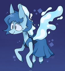 Size: 1861x2048 | Tagged: safe, artist:volchok, gem (race), gem pony, pegasus, pony, artificial wings, augmented, blue, clothes, dress, ears, ears up, female, flying, hydrokinesis, lapis lazuli (steven universe), magic, magic wings, mare, ponified, smiling, solo, steven universe, water, wings