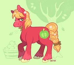 Size: 1230x1080 | Tagged: safe, artist:beyhr, big macintosh, earth pony, pony, g4, female, flower, flower in hair, gender headcanon, green eyes, hair, headcanon, lgbt headcanon, male to female, mane, mare, rule 63, smiling, solo, tail, trans female, transgender