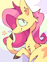 Size: 1485x1959 | Tagged: safe, artist:volchok, fluttershy, pegasus, pony, g4, ears, ears up, female, hair, mane, mare, smiling, solo