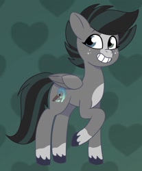 Size: 1015x1225 | Tagged: safe, artist:doodlesinky, oc, oc only, oc:inky doodles, pegasus, pony, g5, my little pony: tell your tale, black mane, black tail, nonbinary, smiling, solo, tail, wings