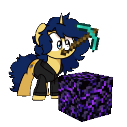 Size: 1000x1000 | Tagged: safe, artist:sugar morning, oc, oc only, oc:flash reboot, pony, unicorn, animated, clothes, commission, crying obsidian, diamond pickaxe, facial markings, female, hoodie, horn, mare, minecraft, pickaxe, simple background, solo, sugar morning's miners, transparent background, unicorn oc, ych result