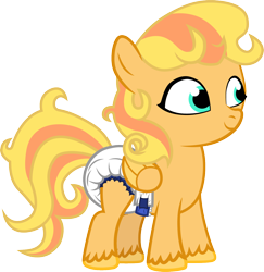 Size: 1362x1403 | Tagged: safe, alternate version, artist:thunderdasher07, oc, oc:amber sunlight, pegasus, pony, g5, blank flank, colored wings, diaper, diaper fetish, female, fetish, filly, foal, non-baby in diaper, pegasus oc, poofy diaper, simple background, solo, standing, transparent background, two toned mane, two toned wings, unshorn fetlocks, vector, wings