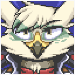 Size: 512x512 | Tagged: safe, artist:psychodino, oc, oc only, oc:dillinger, griffon, bust, griffon oc, pixel art, reference, star fox