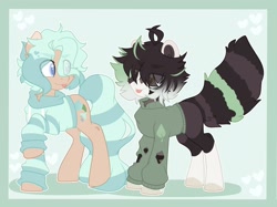 Size: 2048x1532 | Tagged: safe, artist:moonydropps, oc, oc only, earth pony, pony, :p, clothes, duo, hoodie, mane, sweater, tail, tongue out