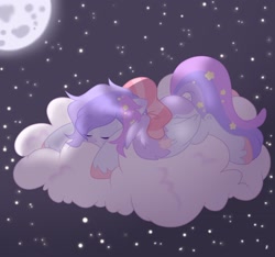 Size: 2048x1913 | Tagged: safe, artist:moonydropps, oc, oc only, pegasus, pony, cloud, mane, moon, sleeping, solo, stars, tail, wings
