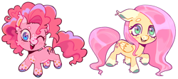 Size: 2048x907 | Tagged: safe, artist:doctor-pepo, fluttershy, pinkie pie, pony, g4, duo, simple background, transparent background