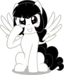 Size: 5000x5842 | Tagged: safe, artist:n0kkun, oc, oc:marie, pegasus, pony, commission, concave belly, cute, female, looking at you, simple background, smiling, smiling at you, solo, transparent background, white coat, wings