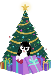 Size: 5000x7302 | Tagged: safe, artist:n0kkun, oc, oc only, oc:marie, pegasus, pony, boxes, christmas, christmas tree, commission, cute, happy, holiday, simple background, smiling, solo, transparent background, tree