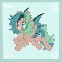 Size: 2048x2048 | Tagged: safe, artist:moonydropps, oc, oc only, bat pony, pony, cyan eyes, ear fluff, fluffy, hair, high res, mane, solo, tail, wings