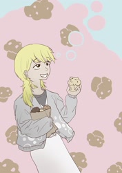 Size: 1448x2048 | Tagged: safe, artist:ikitetugunae, derpy hooves, human, g4, food, humanized, muffin, solo