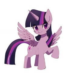 Size: 1203x1341 | Tagged: safe, artist:plusplus_pony, twilight sparkle, alicorn, pony, g4, female, mare, raised hoof, simple background, solo, spread wings, twilight sparkle (alicorn), white background, wings