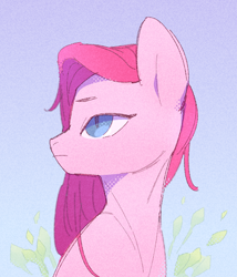 Size: 1074x1256 | Tagged: safe, artist:deadgirliee, pinkie pie, earth pony, pony, g4, bust, female, gradient background, mare, pinkamena diane pie, solo, turned head