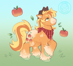 Size: 1070x970 | Tagged: safe, artist:plushparades, part of a set, applejack, earth pony, pony, g4, colored hooves, freckles, green eyes, neckerchief, redesign, solo, tail, two toned mane, two toned tail