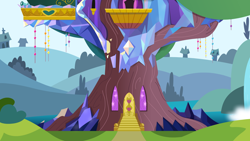 Size: 1920x1080 | Tagged: safe, g4, background, building, castle, location, no pony, scenery, school of friendship, twilight's castle, water, waterfall