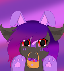 Size: 3000x3360 | Tagged: safe, artist:ella_starshade, oc, oc:ella starshade, pony, basket, bunny ears, easter, easter egg, facemarks, fangs, female, high res, holiday, paws, solo