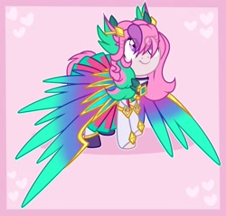 Size: 2048x1955 | Tagged: safe, artist:moonydropps, oc, oc only, pegasus, pony, clothes, hair, looking up, mane, pink eyes, skirt, smiling, solo, tail, wings