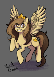 Size: 1668x2388 | Tagged: safe, artist:voiid oasis, oc, oc:prince whateverer, pegasus, pony, crown, flying, jewelry, male, regalia, smiling, solo, spread wings, wings