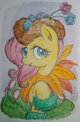 Size: 1455x2198 | Tagged: safe, artist:daisymane, fluttershy, pegasus, pony, g4, bird nest, clothes, dress, egg, failed gala dress, female, gala dress, looking at you, mare, nest, raised hoof, smiling, smiling at you, solo, traditional art