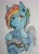 Size: 1463x2048 | Tagged: safe, artist:daisymane, rainbow dash, pegasus, pony, g4, alternate timeline, apocalypse dash, crossed hooves, crystal war timeline, eye scar, facial scar, female, frown, helmet, lidded eyes, looking at you, mare, scar, solo, torn ear, traditional art