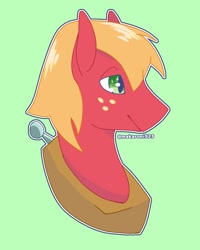 Size: 1399x1747 | Tagged: safe, artist:makaroni923, big macintosh, earth pony, pony, g4, bust, green background, male, portrait, simple background, solo, stallion