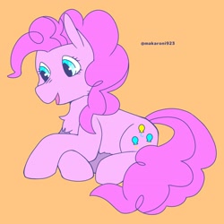 Size: 1682x1682 | Tagged: safe, artist:makaroni923, pinkie pie, earth pony, pony, g4, female, mare, orange background, simple background, solo