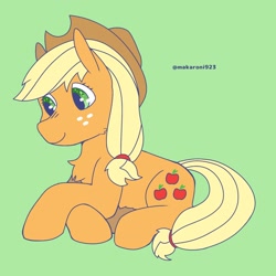 Size: 1618x1618 | Tagged: safe, artist:makaroni923, applejack, earth pony, pony, g4, female, green background, mare, simple background, solo