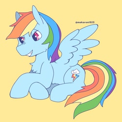 Size: 1637x1637 | Tagged: safe, artist:makaroni923, rainbow dash, pegasus, pony, g4, female, mare, orange background, simple background, solo