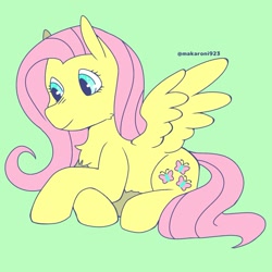 Size: 1625x1625 | Tagged: safe, artist:makaroni923, fluttershy, pegasus, pony, g4, female, green background, mare, simple background, solo