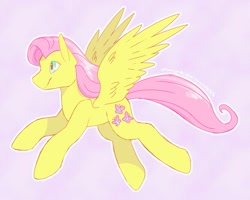 Size: 1769x1412 | Tagged: safe, artist:makaroni923, fluttershy, pegasus, pony, g4, female, mare, pink background, simple background, solo