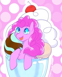 Size: 1613x2000 | Tagged: safe, artist:makaroni923, pinkie pie, earth pony, pony, g4, female, food, ice cream, mare, solo