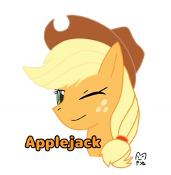 Size: 1440x1467 | Tagged: safe, artist:dokozono_fox2, applejack, earth pony, pony, g4, earth ponyn, female, mare, one eye closed, simple background, solo, white background, wink