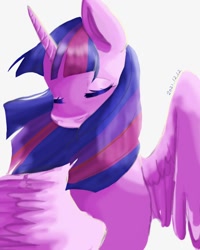 Size: 800x1000 | Tagged: safe, artist:egakumirai_nizi, twilight sparkle, alicorn, pony, g4, eyes closed, female, mare, simple background, solo, twilight sparkle (alicorn), white background