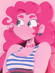 Size: 1536x2048 | Tagged: safe, artist:dreamz, edit, pinkie pie, human, equestria girls, g4, :3, breasts, bust, busty pinkie pie, collar, female, icon, pink background, portrait, simple background, smiling, solo
