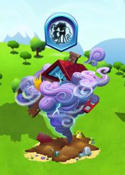 Size: 567x794 | Tagged: safe, gameloft, screencap, g4, my little pony: magic princess, house, nightmare, tornado, tree