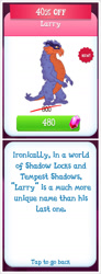 Size: 640x1736 | Tagged: safe, gameloft, screencap, larry, shadowfright, g4, my little pony: magic princess, gem, introduction card