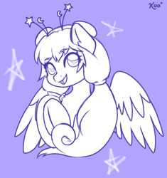 Size: 1305x1386 | Tagged: safe, artist:koapony, oc, oc only, pony, eyebrows, eyebrows visible through hair, looking at you, open mouth, open smile, sketch, smiling, solo, spread wings, wings