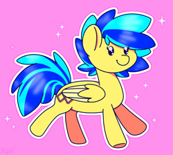 Size: 1382x1240 | Tagged: safe, artist:koapony, oc, oc only, oc:koa, pegasus, pony, colored wings, colored wingtips, eye clipping through hair, smiling, solo, sparkles, two toned wings, wings