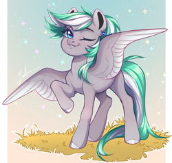 Size: 2706x2571 | Tagged: artist needed, safe, oc, oc only, oc:shirley flow, pegasus, pony, g5, colored wings, female, g5 oc, heart, high res, jewelry, mare, multicolored hair, multicolored wings, oda 1997, oda 997, pegasus oc, solo, wings