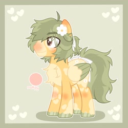 Size: 2048x2048 | Tagged: safe, artist:moonydropps, oc, oc only, pegasus, pony, bow, ears, ears up, flower, flower in hair, hair, hair bow, high res, male, mane, smiling, solo, stallion, tail, wings