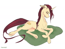 Size: 2000x1500 | Tagged: safe, artist:vsevkad, oc, pony, unicorn, colored, lineart, lying down, relaxing, sketch, sleeping, solo